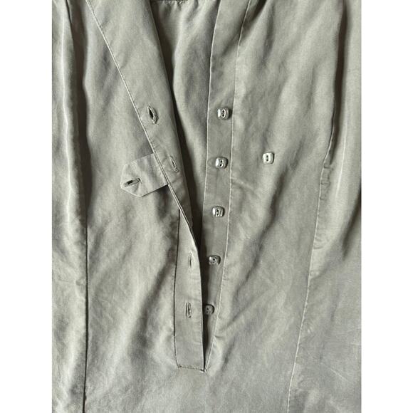 Schiller Collared V Neck Button Front Sleeveless Sage Green Short Shirt Dress - Picture 4 of 10